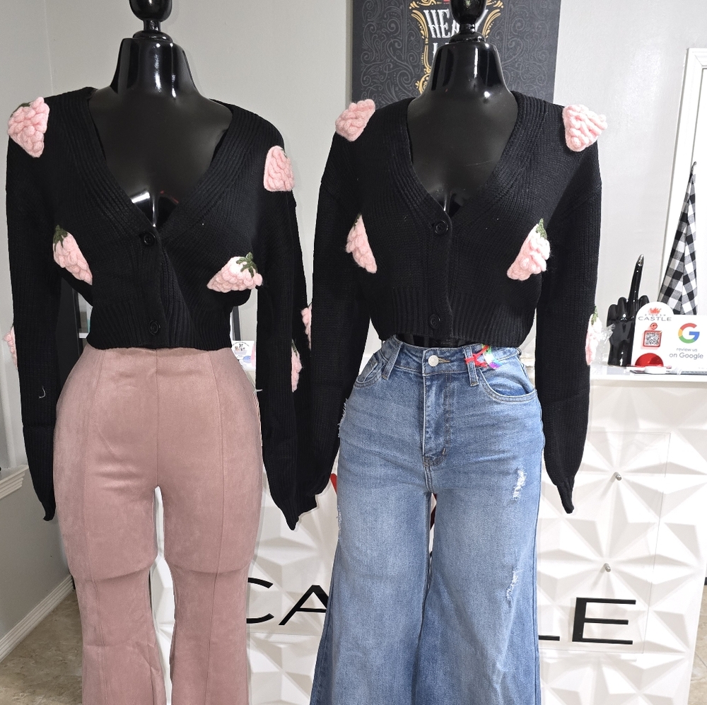 Black strawberry sweater cardigan